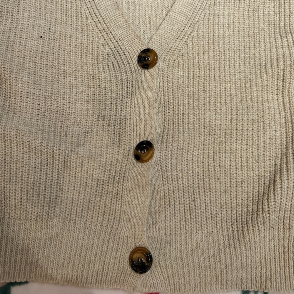 Beige Knit Button-Up Cardigan - Picture 4 of 8